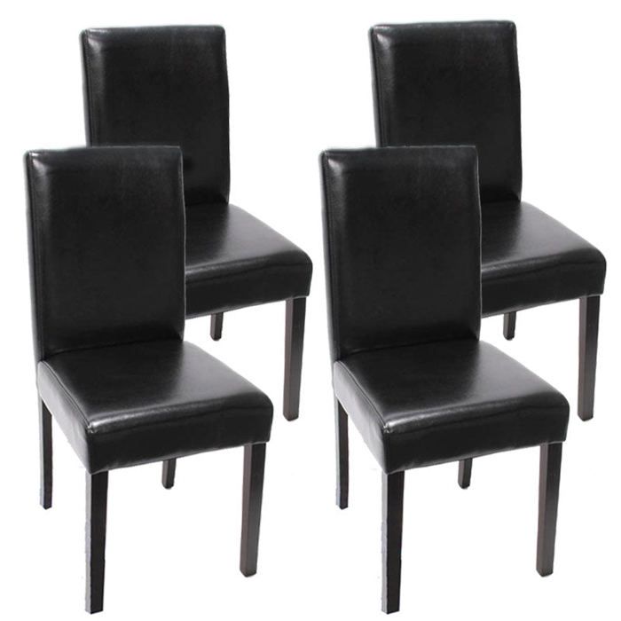 lot de 4 chaises de salle à manger cuisine en cuir noir pieds en bois fonces design moderne