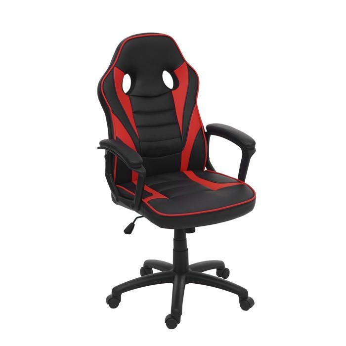 fauteuil chaise de bureau gamer sur roulettes forme ergonomique pivotant hauteur reglable synthetique noir / rouge