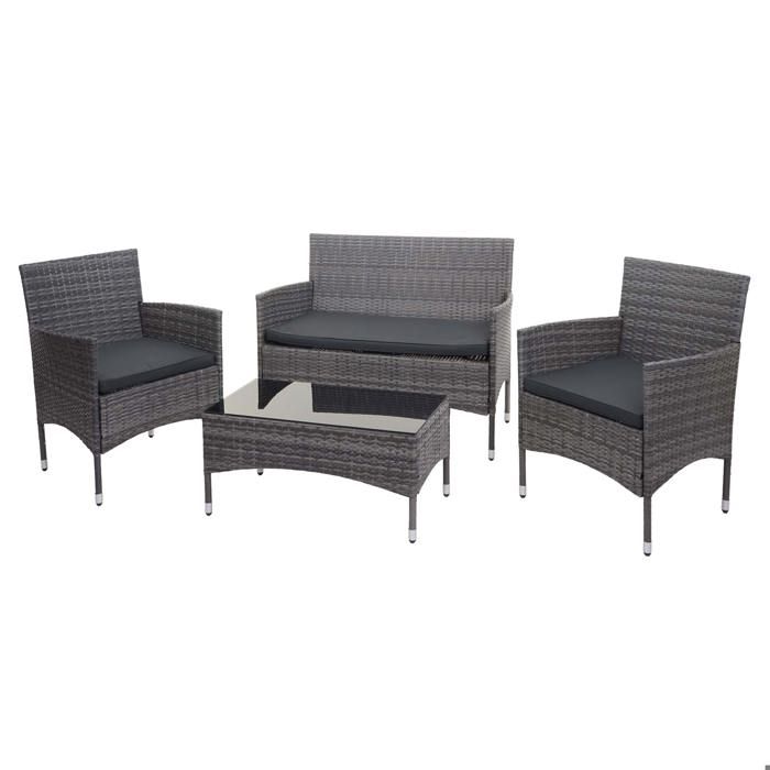 Salon de jardin balcon jardin en polyrotin gris canape fauteuils table coussin gris fonce 04_0004209