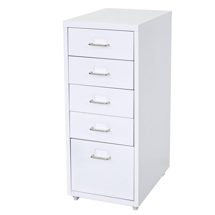 Caisson a tiroirs meuble de rangement bureau sur roulettes 69x28x41cm 5 tiroirs acier blanc 04_0004353 Caisson a tiroirs meuble de rangement bureau sur roulettes 69x28x41cm 5 tiroirs acier blanc 04_0004353