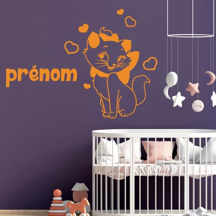 Stickers Muraux Deco Maison Chambre Enfant Bebe Stickers Petit Chat Avec Prenom Orange 400x290 Mm Cdiscount Maison
