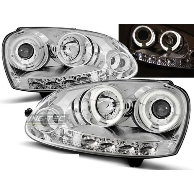 Paire de feux phares VW Golf 5 03-09 angel eyes chrome-27361941