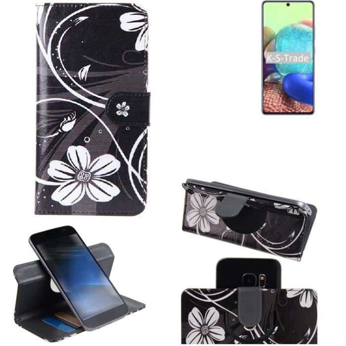 Coque Portefeuille Flip Cover Pour Oppo A72 5G - Motif Fleurs Noir Et Blanc - NEUVE