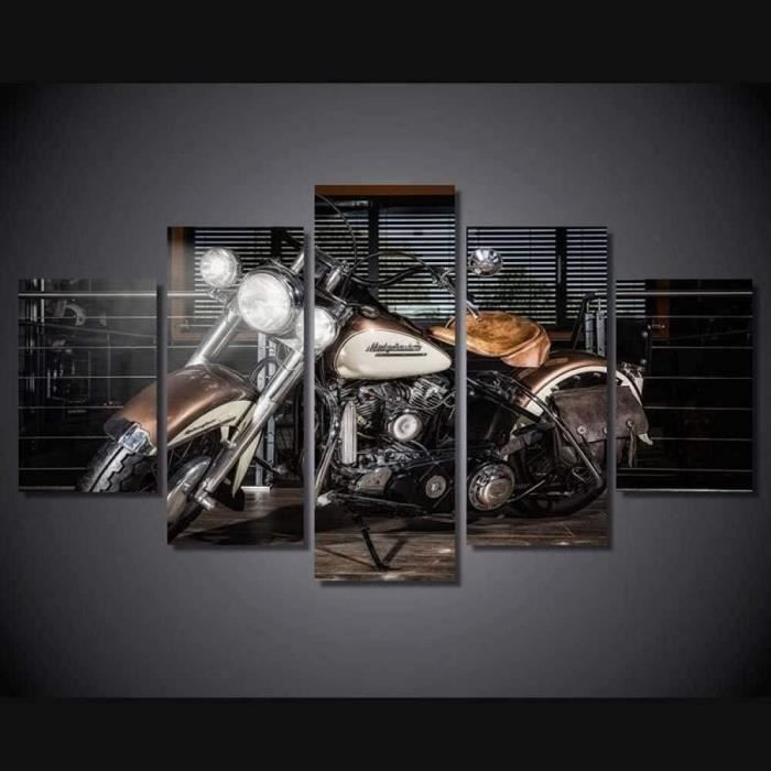 Moderne Impressions HD Toile de Peinture Harley Davidson Moto Moto Abstrait Affiches Art Mural 5 Panneaux des Photos Accueil Décoration pour Salon,A ,S unframed 