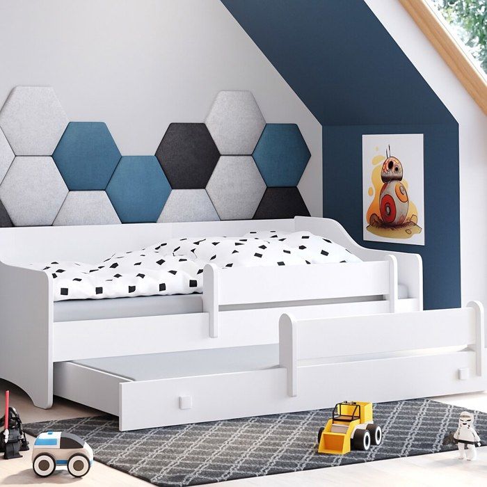 Lit gigogne double pour enfants - Eryk 160x80 - 2 matelas - 2 sommiers - blanc - poignées blanches