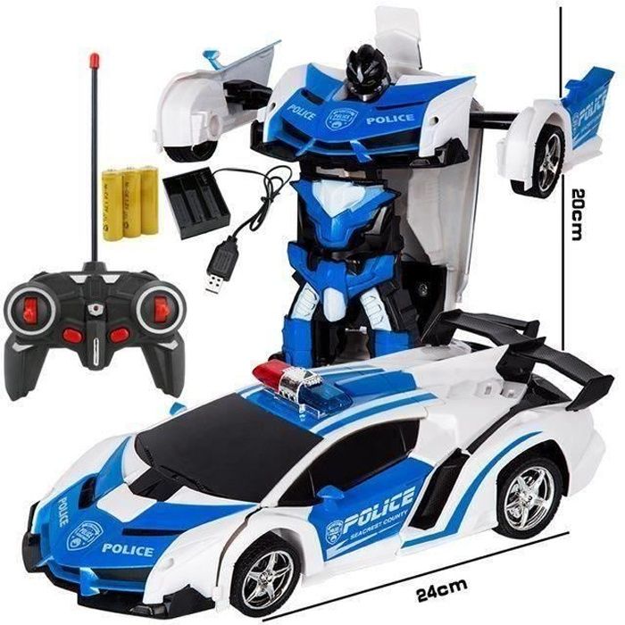 2 en 1 Voiture Robot Télécommande Véhicule de Police Transformer