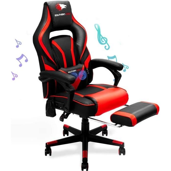 Chaise Gaming Sweetcrispy Rouge - Siège à Ressort - Dossier 90-150° - Support Lombaire - Cuir PU - 275kg