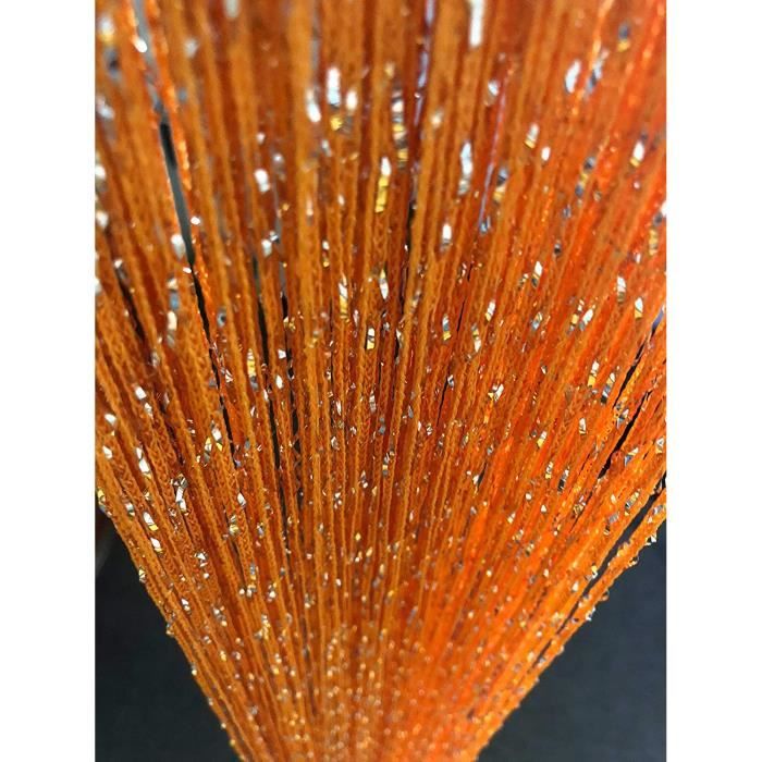 Lot de 2 Rideaux Fils Paillette 100x200cm Orange Draperie Blingbling