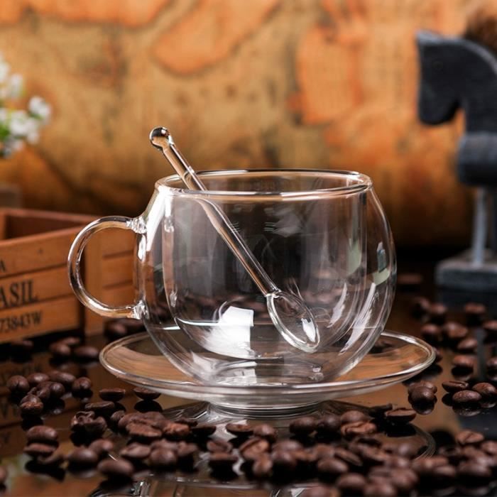 Lot De 6 Tasses à Café + Soucoupes - Transparent Et Doré, Occasion En Bon état