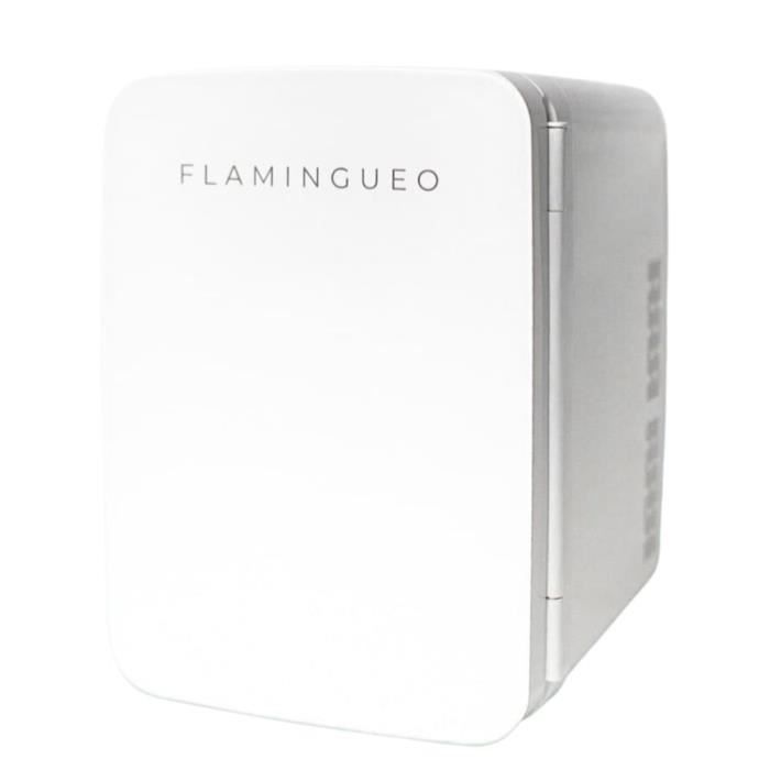 Flamingueo Mini Frigo de Chambre 10L, Mini Réfrigérateur Électrique 12V/220V, Fonction Chaud/Froid, Frigo Cosmetique - Blanc
