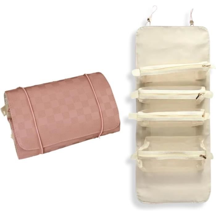 Trousse De Maquillage Femme Grande Capacité Rose - Simili Cuir Imperméable - Voyage Et Quotidien