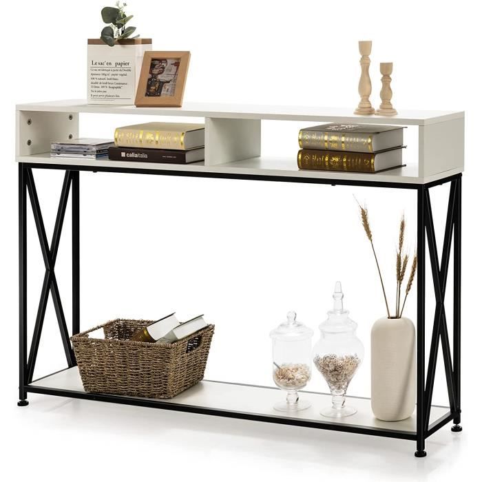 COSTWAY Table Console de Style Industriel 120 x 23 x 79 CM Structure en Acier Meuble dEntrée Anti-Basculement Blanc COSTWAY Table Console de Style Industriel 120 x 23 x 79 CM Structure en Acier Meuble dEntrée Anti-Basculement Blanc