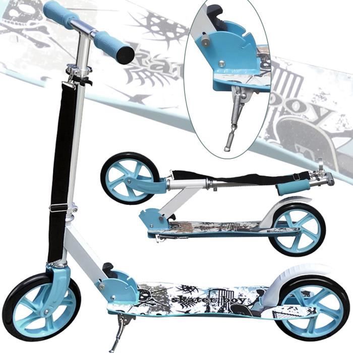 Trottinette Pliable Enkeed Bleue Pour Adolescent - Roues XL 200mm, Béquille Incluse