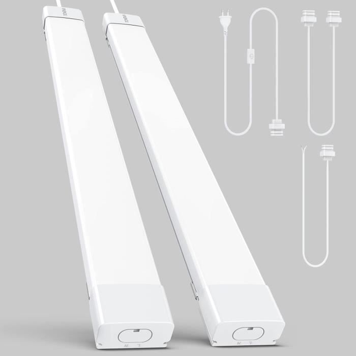 Fiqops 2 lampade LED per ambienti umidi, 150 cm, 2 x 24 W, 4800 lm, luce bianca fredda, 6500 K, IP65, impermeabile, per ambienti umidi, doppio tubo T8, lampada tubolare da officina, per garage