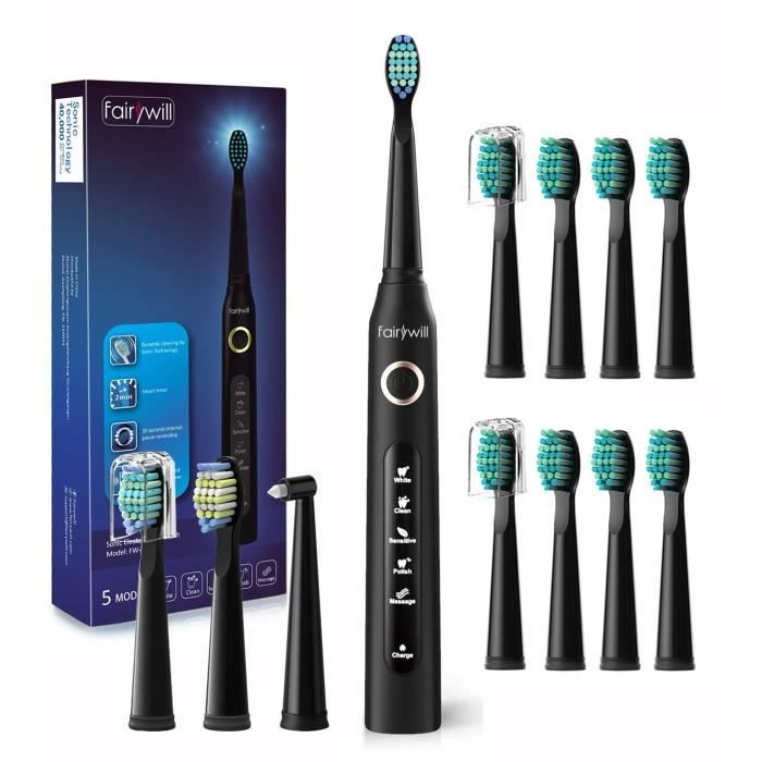 Brosse A Dent Electrique Enfant Fairywill Noir Brosse A Dent A Ultrasons 11 Tetes De Rechange Cdiscount Electromenager