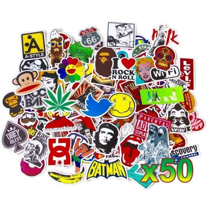 50 Autocollants Stickers de QUALITÉ Couleurs Fun pour Smartphone, Auto,  Ordinateur, Casque, Skate