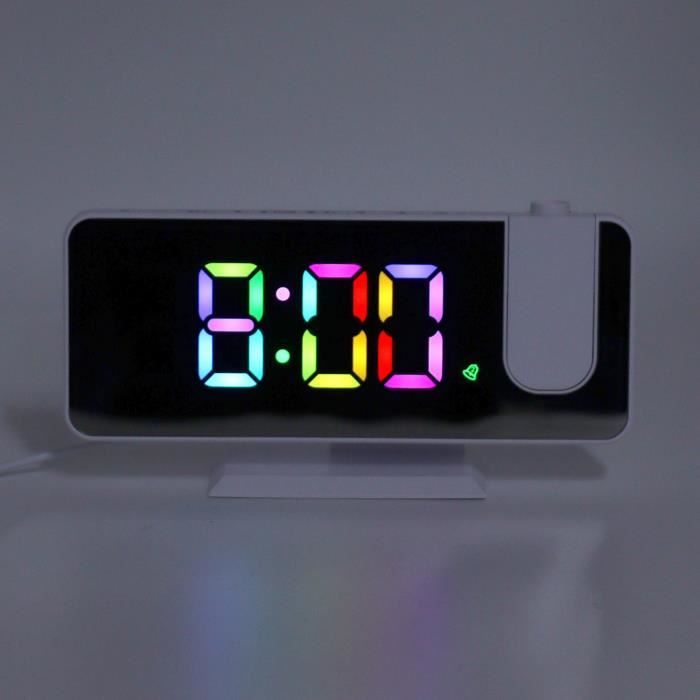 Réveil à Projection LED Zilimontt - Horloge Numérique Avec Projection Au Plafond/mur, écran Miroir, Réglage Multi-angle | Alimentation Externe, Affichage 12/24h
