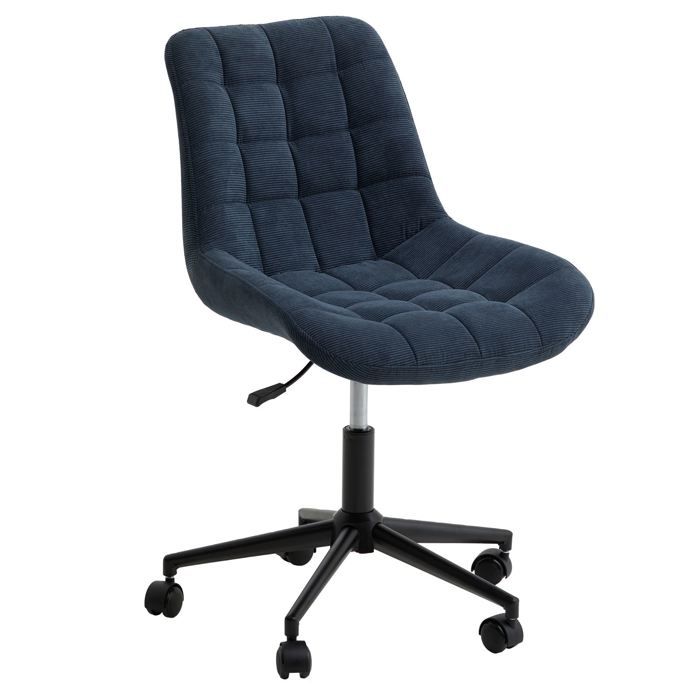 chaise de bureau vasilo fauteil en velours côtelé bleu avec piétement en métal laqué noir