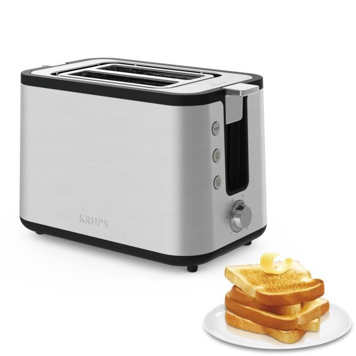 KRUPS Grille-pain Control Line inox, Toaster 2 fentes larges, Remontée extra haute, Fonctions réchauffage, décongélation KH442D10