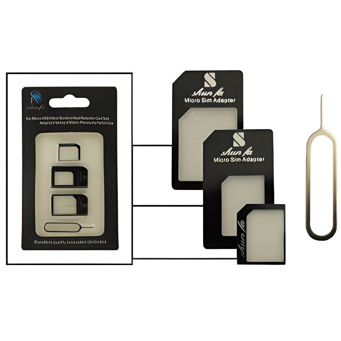 Lot De 2 Adaptateurs SIM 4 En 1 Pour IPhone - Micro Nano Vers Standard - Universel - Noir - Neuf Sous Blister
