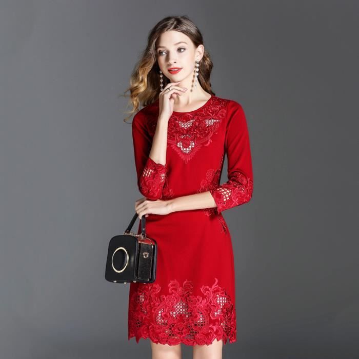 Robe Femme été Robe De Soirée Longue Rouge En Dentelle Pfx Nz007rouge S