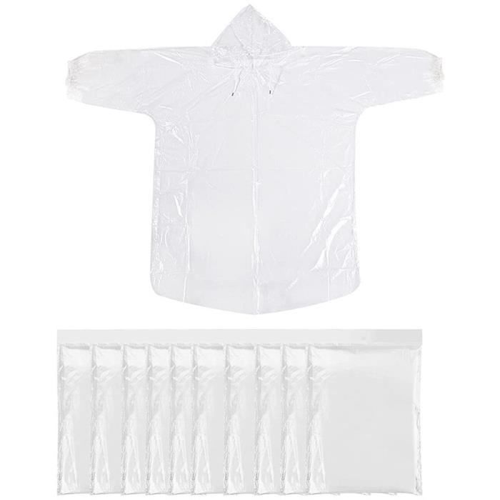 10 Ponchos De Pluie Jetables Avec Capuche Et Manches - Impermeable Léger Transparent