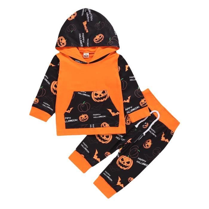Costume Bébé Citrouille Halloween - Ensemble à Capuche Et Pantalon Rayé Pour Bébé Fille Ou Garçon De 0 à 24 Mois, Déguisement Cosplay Mignon Et Confortable