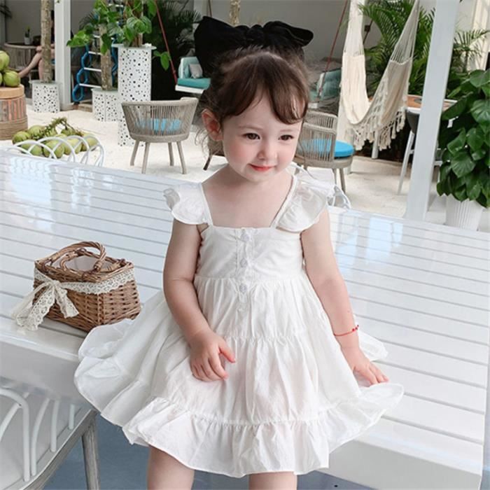 ROBE Fille Robe à bretelles confortable en dentelle de couleur unie