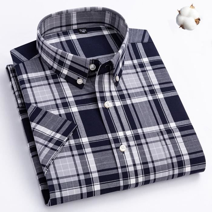 Chemise Homme Vintage Manches Courtes - Gris Cachemire Viscose - Taille L