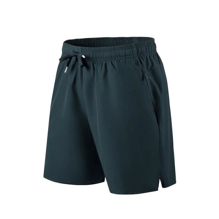 Short de Sport Homme INSFITY Séchage Rapide Taille Elastique Léger  Avec Fente Couleur Unie Vert Fonce