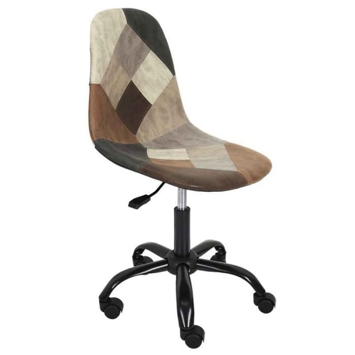 chaise de bureau "patchwork" 78cm marron & noir - paris prix