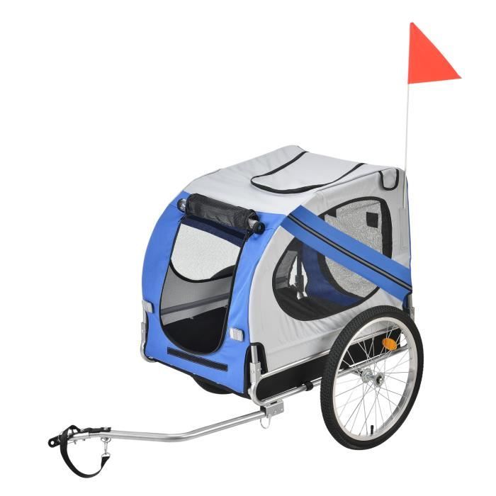 Remorque Vélo pour Chien Capacité 26 kg 138 x 71 x 90 cm Bleu Gris Noir