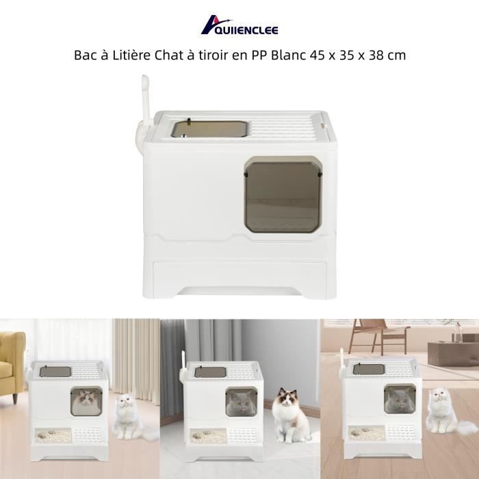 Comparer les prix de Bac à Litière pour Chat - QUIIENCLEE - à tiroir en PP - Blanc - Moyen - Junior
