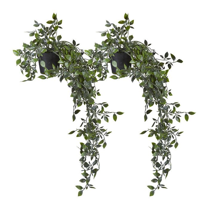 Relaxdays Plante artificielle lot de 2 fausses fleurs à suspendre pothos plastique HxD : 60x20 cm vert - noir