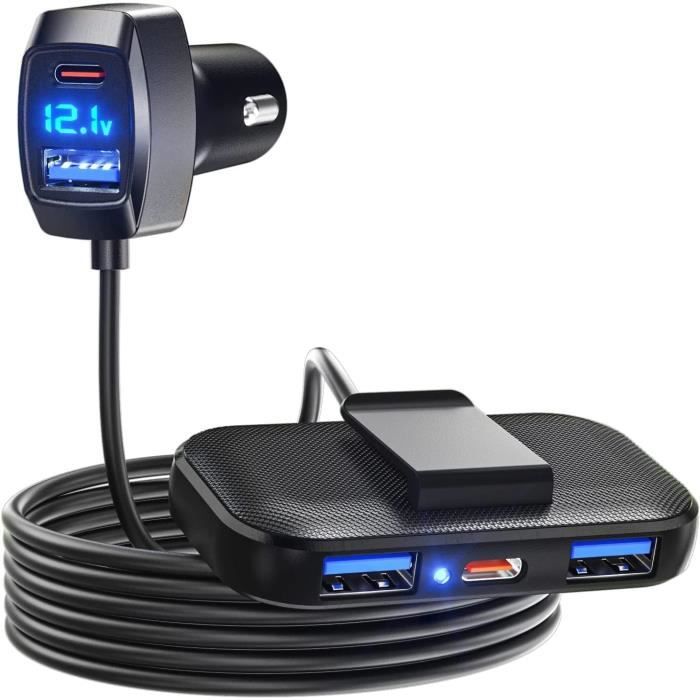 ADAPTATEUR CHARGEUR VOITURE USB Ouverture LED 6 Ports pour Détection