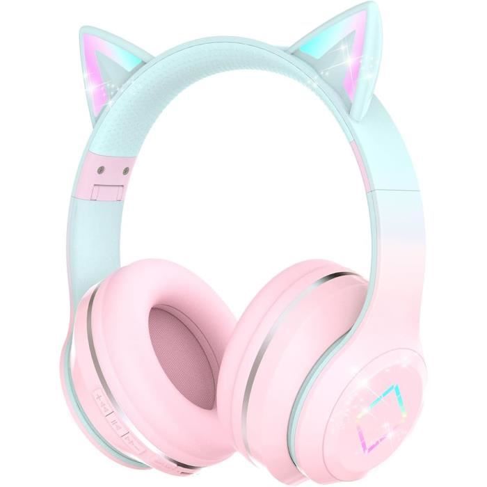 Casque Enfant Megadream Oreilles Chat LED - Bluetooth/Filaire 3.5mm Avec Micro