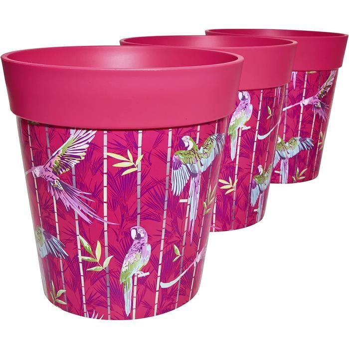 Hum Flowerpots Lot De 3 Pots De Fleurs 22 Cm - Plastique Résistant Intérieur/Extérieur - Motifs Colorés Maroc Bleu