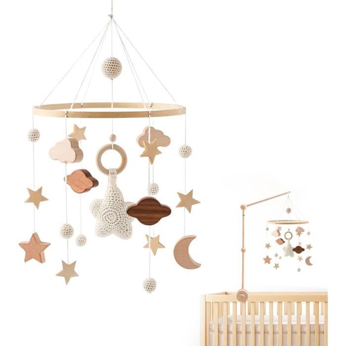 Mobile Bébé Carillon éolien - Cerceau Bois Avec Fleurs Feutre - 47x19,6 Cm - Décoration Chambre Bébé, Berceau Ou Plafond - 6