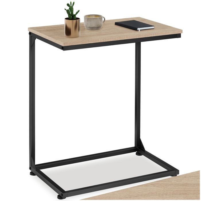 Table basse - TECTAKE - Table dappoint CARDIFF style industriel forme C bois MDF 555 x 35 x 67 cm - Bois clair/Chêne sonoma