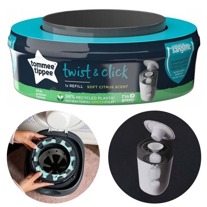 Kit Poubelle à Couches Twist Et Click 12 Recharges Tommee Tippee Blanc La Redout