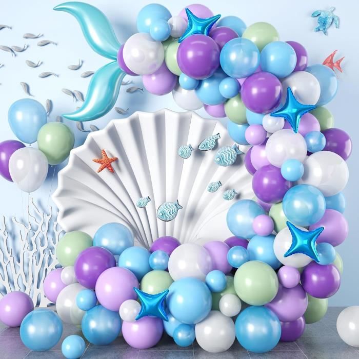 Kit D'Arche De Ballons Sirène Pour Filles, Guirlande De Ballons Violets  Bleus Avec Queue De Sirène, Étoiles En Aluminium, Ba[H10411]