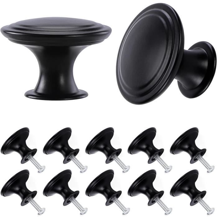 6 Pcs Bouton De Meuble Noir Rond, Poignée De Porte Ronde Noire Avec Vis