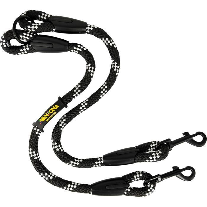 Laisse Double Tête En Cuir Rouge Pour Chien - 2.3 Mètres