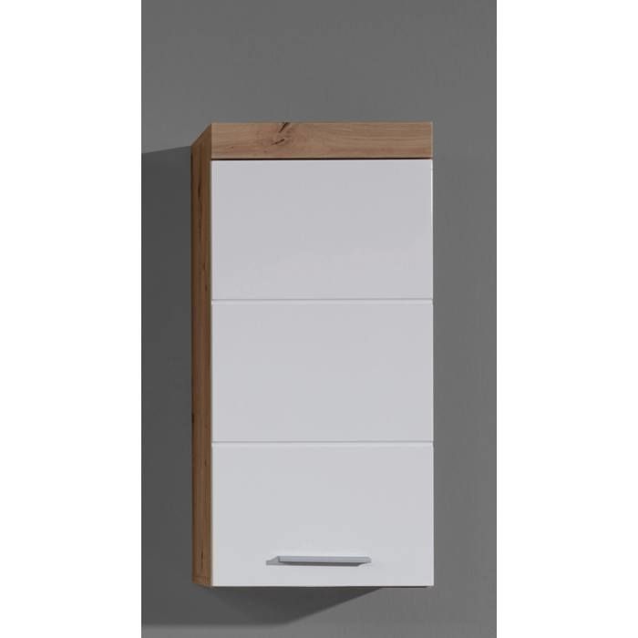 Armoire murale de salle de bains Amanda en blanc brillant et chêne