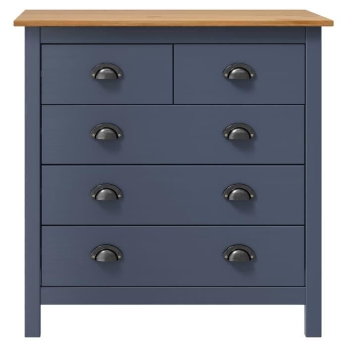 Buffet bas - VIDAXL - Hill Range - Bois massif - Gris - 5 tiroirs