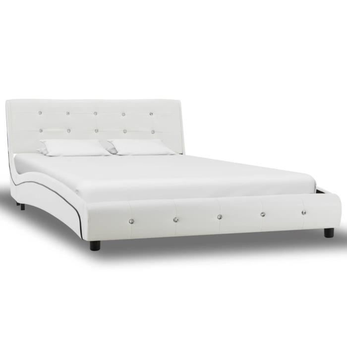FAMIROSA Cadre de lit avec LED Blanc Similicuir 120 x 200 cm 