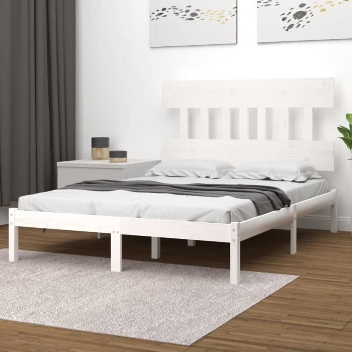 vidaXL Cadre de lit Blanc Bois massif 140x190 cm 3104719