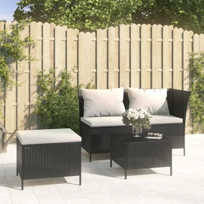 vidaXL Salon de jardin 3 pcs avec coussins Noir Résine tressée 319692