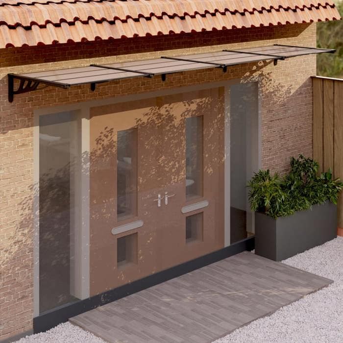 Auvent De Porte Marquise Polycarbonate 396x90 Cm - Protection Pluie Neige Gris Et Transparent
