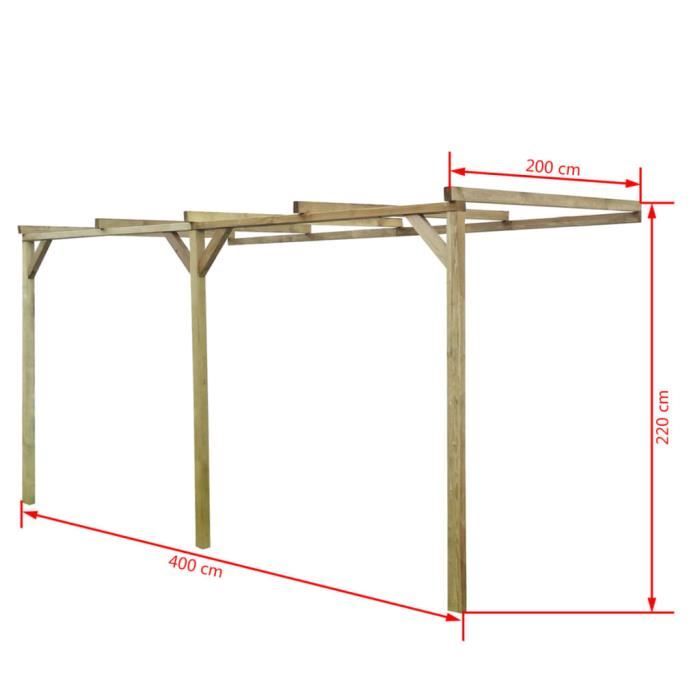 Pergola adossée en bois VINGVO - 2 x 4 x 22 m - Pin imprégné vert - Résistante à la pourriture